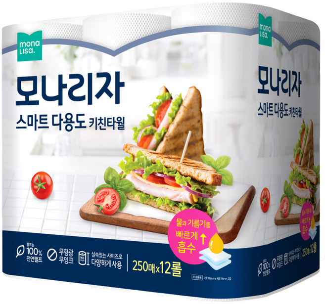 모나리자 스마트 다용도 키친타올 250매, 12개