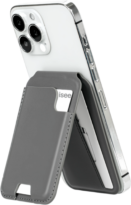아이시(isee) 맥세이프 강력자석 각도조절 스탠드 카드지갑 (카드4장 수납), 그레이, 1개 - 맥세이프 카드케이스