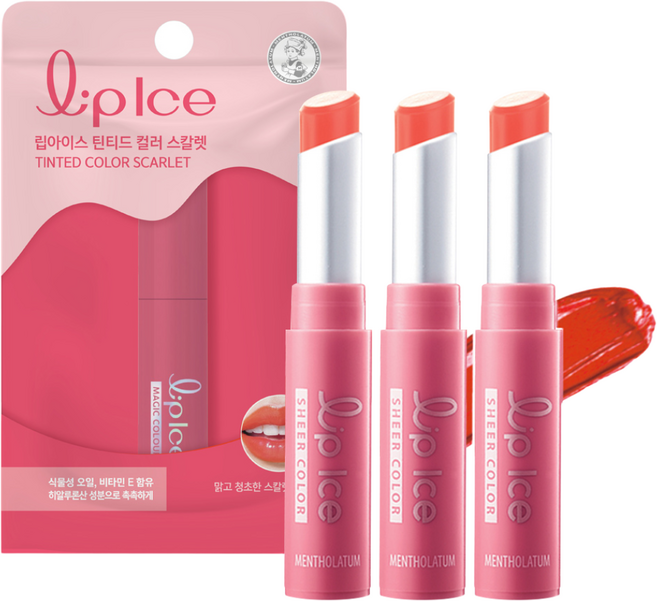 멘소래담 립아이스 틴티드 컬러 립밤 레드, 틴티드 스칼렛, 2g, 3개