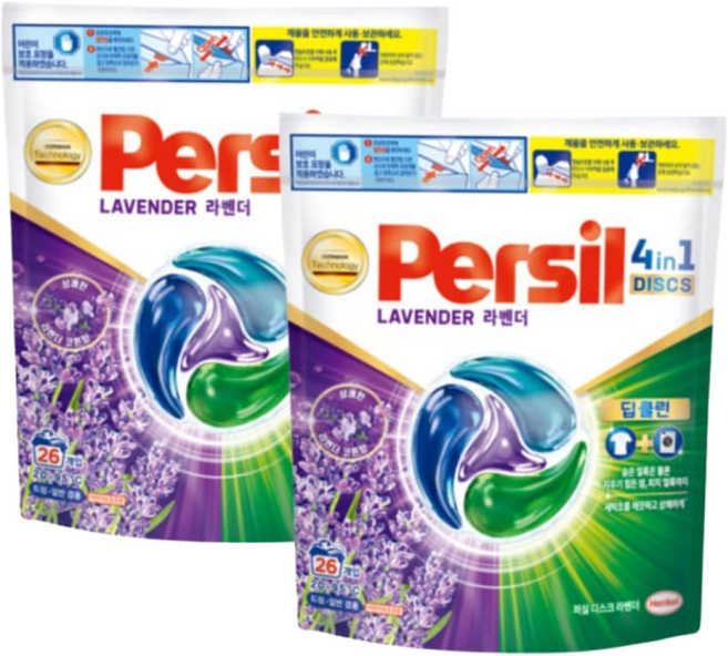 [ 퍼실 ] 9중효소 세탁세제 퍼실 딥클린 디스크 라벤더, 2개, 26개입