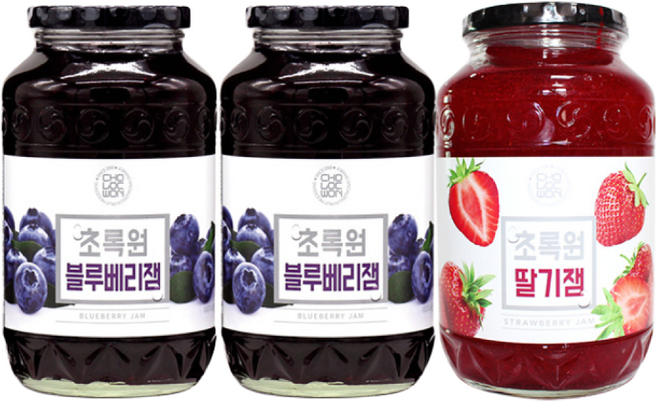 초록원 블루베리잼 2개 +딸기잼 1개 (3KG) 카페토스트, 3kg
