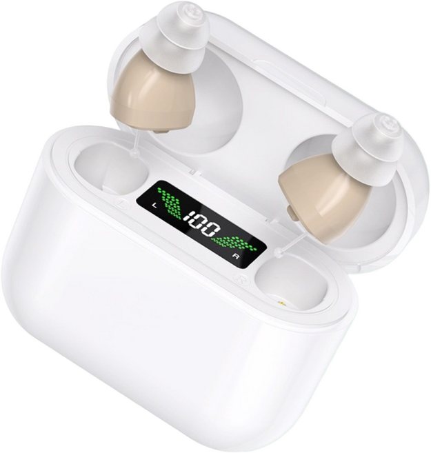 FDA승인 스위스 정밀기술 스마트 귓속형 소음제거 청력보조 음성증폭기 히어링 보조기, 1개, 레드+블루(블랙케이스)