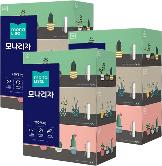 모나리자 벨라지오 각티슈 250매, 4개, 3개입