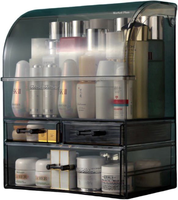 마켓플랜 메리미 투명 대용량 화장품 정리함 특대형, 1개, 클리어블랙