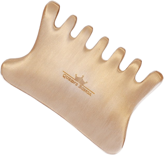 퀸즈본가 방짜유기 왕후괄사 빗살형 올인원 청동 괄사 페이스케어 바디케어 마사지 경락 승모근 어깨 얼굴형 관리, 2호 빗살형(청동), 1개