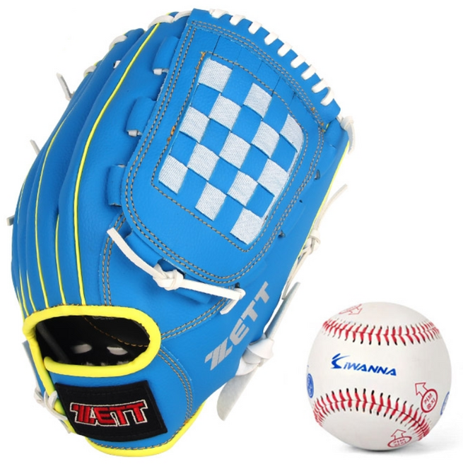 ZETT 제트 올라운드 야구글러브 안전야구공 세트 캐치볼용 우투(왼손착용), 라이트블루, 1개