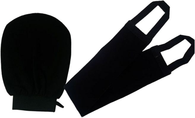 아워트랙 때밀이 2종 세트 (때장갑 + 롱때타올), 블랙, 1세트, 1개입