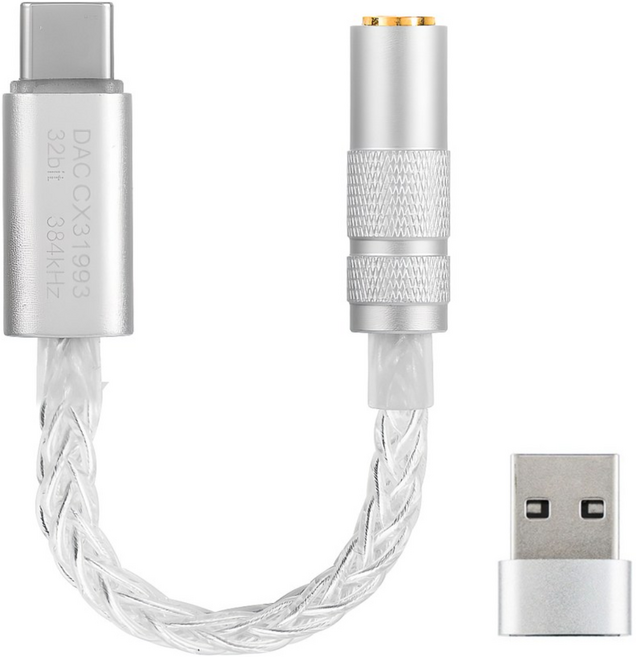 시그델 HiFi 고음질 CX31993 C타입 꼬다리 DAC 덱 3.5mm 32BIT 384KHZ 이어폰 변환 앰프 꼬다리덱 오디오 헤드폰 젠더 MD-04, 1개, 실버, 13cm