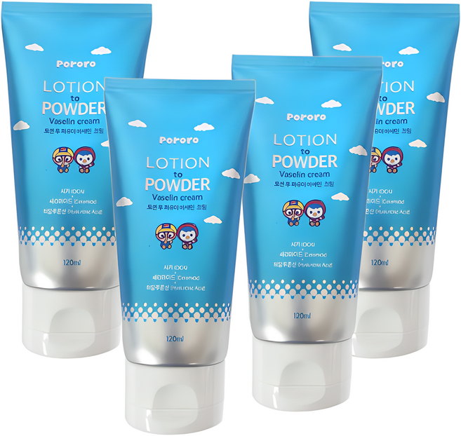 뽀로로 베이비 로션 투 파우더 바세린 크림 땀띠 예방, 4개, 120ml