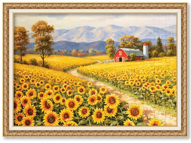 1000피스 직소퍼즐+액자세트 - 해바라기 농장 (액자포함), 혼합색상, 1개