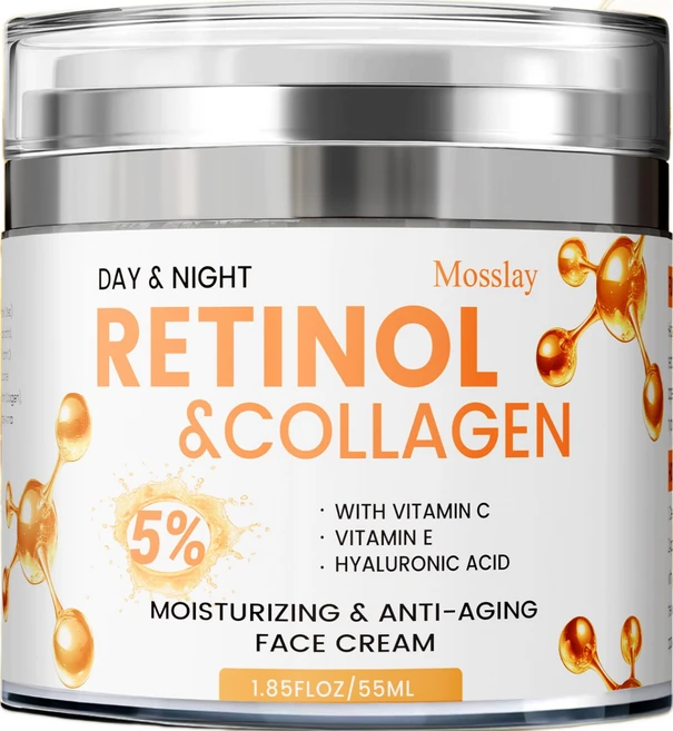 얼굴용 레티놀 크림 안티에이징: 콜라겐 히알루론산 함유 얼굴 목 주름 크림 - 남성 및 여성용 나이트 모이스처라이저 -, 1개, 55ml - 쿠팡
