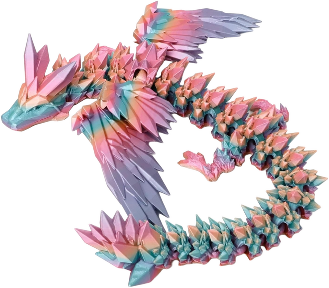 Youni 3D드래곤 관절피규어 날개 펼침 가능 40/61cm 크리스탈모형 용 인테리어소품 프린팅 가동 관절 완구, Rainbow (random color effect)