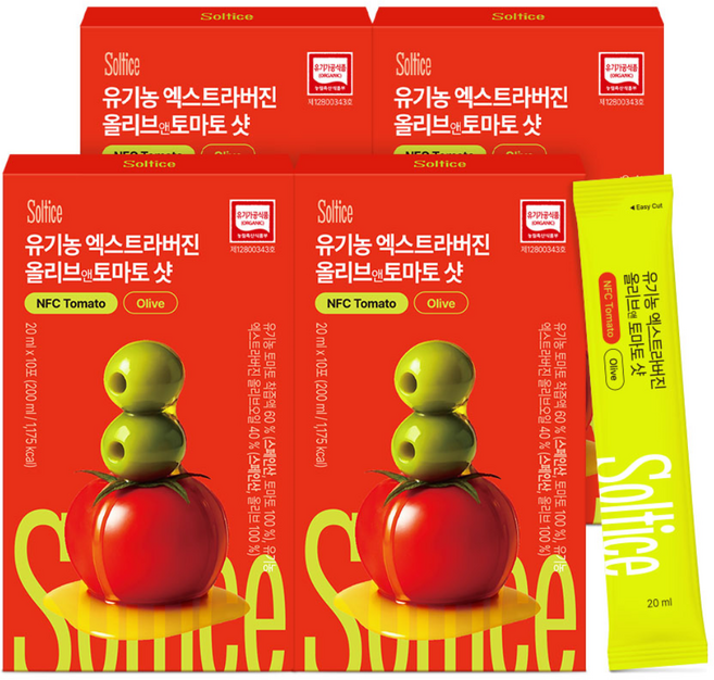 솔티스 유기농 엑스트라버진 올리브앤 토마토 샷_올토샷 폴리페놀 라이코펜 토마토 NFC 착즙 스페인산 냉압착 올리브오일, 4박스, 200ml