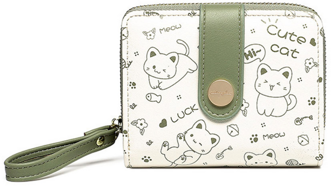 제너럴케이 여자 반지갑 고양이캐릭터 버튼 지퍼지갑