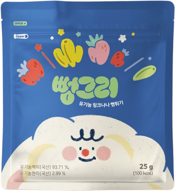 지구대장 유기농 아기 과자 간식 뻥튀기 뻥그리 쌀칩 라이스칩 쌀과자 1개