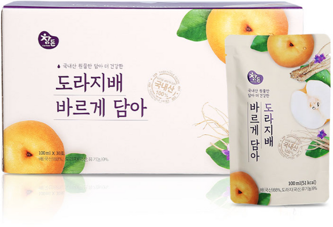 참든 도라지배즙 배도라지즙 도라지배 바르게 담아, 30개, 100ml