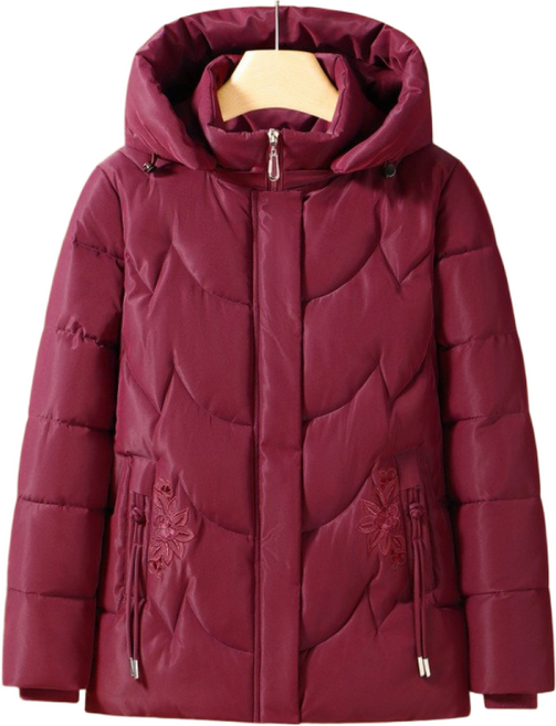 TIMEPURE 패딩 중년 여성용 겨울 꽃자수 누빔 외투 엄마용 보온성 강화 중장기 세련된 면옷 방한 라이트 패션 오버핏 겨울패딩 후드 레이어드 숏패딩 점퍼
