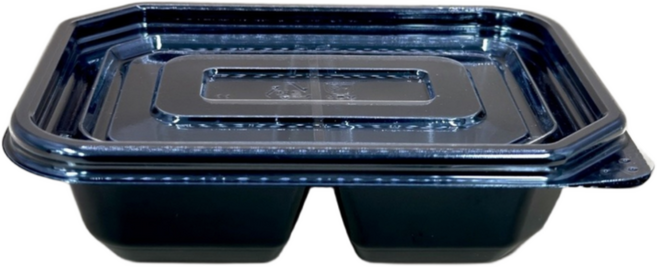 사각반찬2구 반찬소분용기 2칸반찬용기 (지담202-2) 검정 100세트, 검정(평뚜껑)