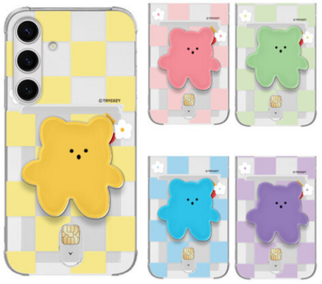 갤럭시버디3 (A156) 갤럭시A15 (A155) 공용 스윗베어패턴 에폭시 스마트톡 에어쿠션 카드 젤리 투명 케이스