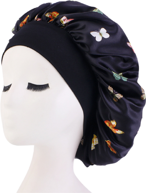 나비꽃 로즈 플라워 새틴 실크 수면 헤어 밴드 헤어캡 나이트캣 S874, 1개, 나비블랙
