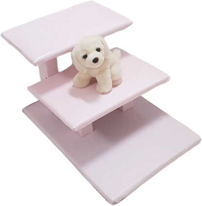 1 DECO 3단 무독성 방수 강아지계단 나무계단 높이조절, 3단 나무계단 버블검 핑크