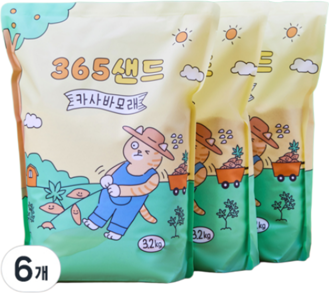 삼육오일 365샌드 고양이 카사바 모래, 3.2kg, 6개, 무향