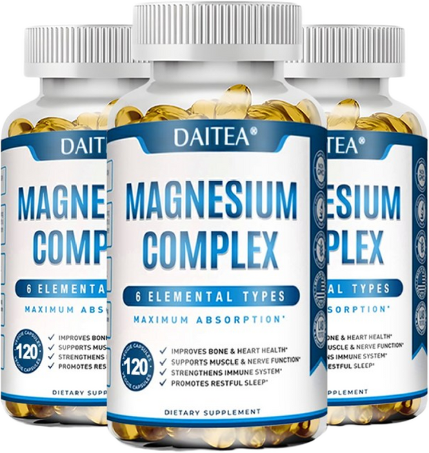 마그네슘 복합 보충제 - 구연산 마그네슘 말산 마그네슘 타우린산 마그네슘 500mg - 수면 면역 근육 심장용 - 최대 흡수 글루텐 프리 유전자 변형 성분 없음, 60캡슐, 1개