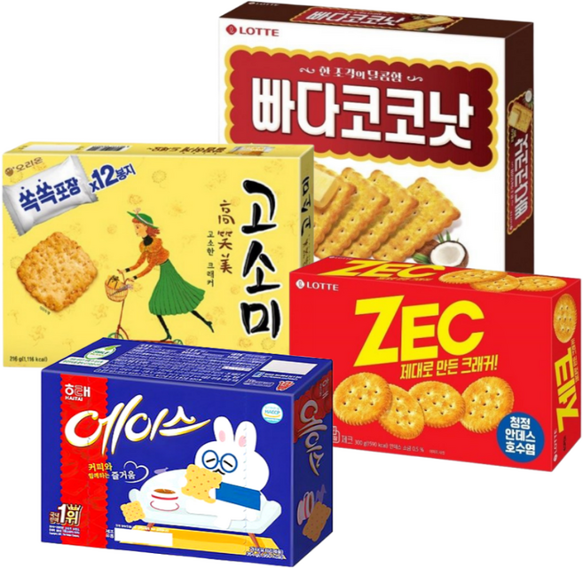 <꾼들>탕비실 필수간식세트5종/인기비스킷모음(에이스 빠다코코넛 제크 고소미 건빵), 1세트, 1.18kg