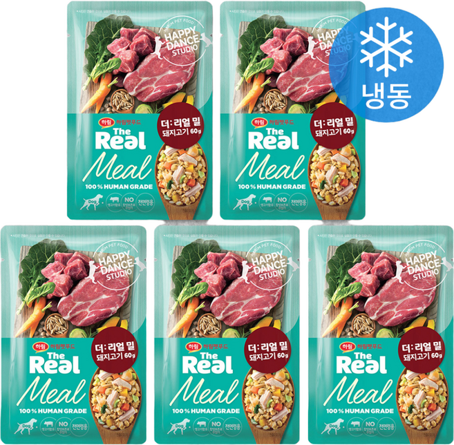 하림펫푸드 전연령 강아지 더리얼 밀 냉동 화식사료, 돼지, 60g, 5개