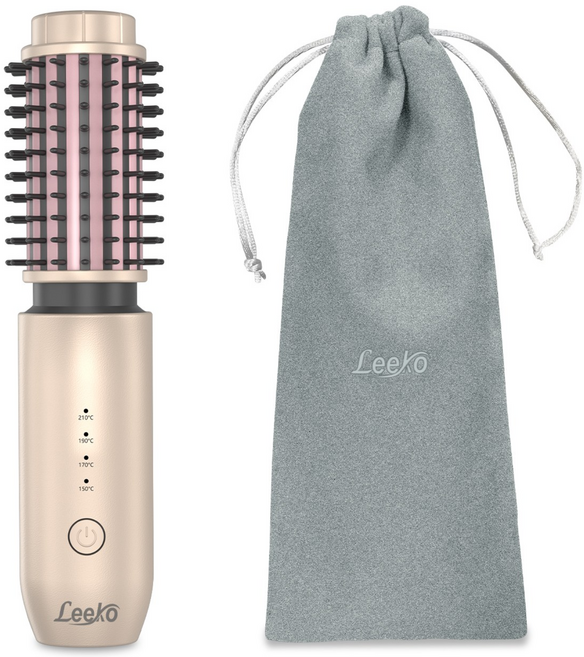 Leeko 모발 손상 없는 4단 온도조절 음이온 고데기/ 무선 미니 뿌리 볼륨 빗 고데기/ 물결 웨이브펌/ 여행 출장 외출 휴대용/ 모발보호 간편 고데기 블루, 로즈골드, K-102G