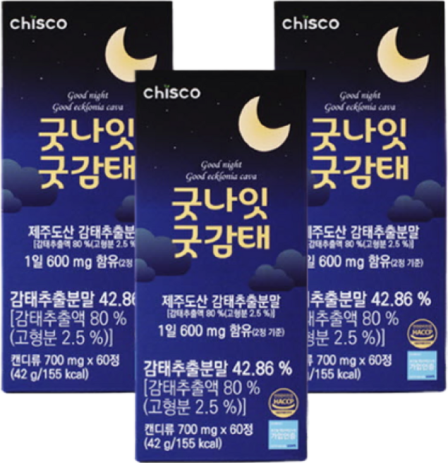 굿나잇 굿감태 영양제 제주산 편안한밤 감태분말 600mg x 60정 HACCP인증, 3개