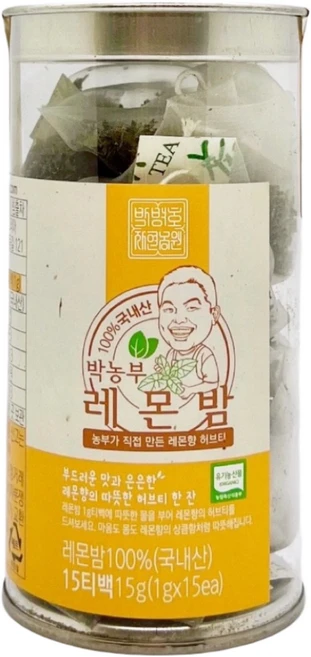 [유기농 레몬밤 티백 15t] 은은하고 향긋한 레몬향 허브차_농부가 직접 만든 국내산 100% (15티백 1통), 15개입, 1박스, 1g - 쿠팡