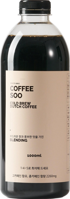 [런칭특가] 커피수 블랜딩 1L 콜롬비아 브라질 만델링 원두 콜드브루 커피 벌크 더치커피 원액 콜드브루 원액 콜드브루 커피 홈카페, 1개, 1개, 1개입