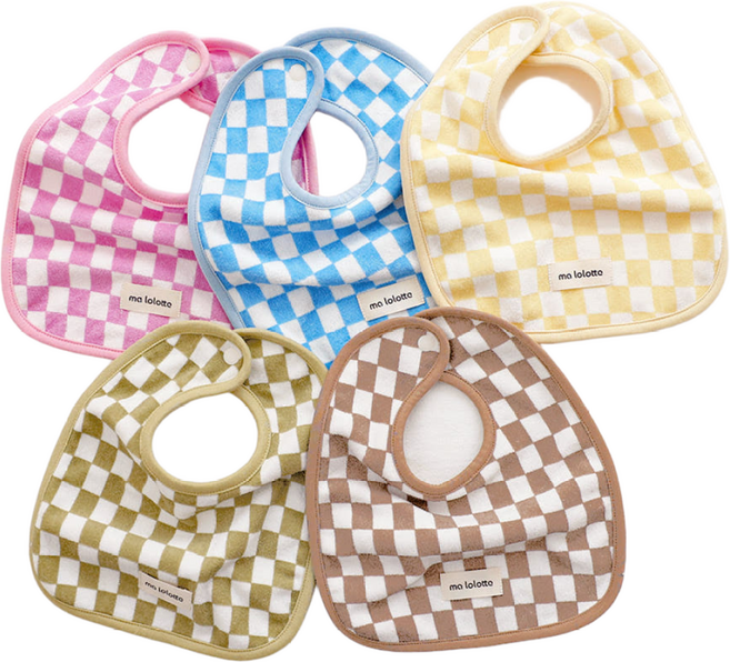 마롤로뜨 테리 체커보드 사각 아기 턱받이 신생아 침받이, 1개, 1개입, 블루_테리 체크 사각 턱받이