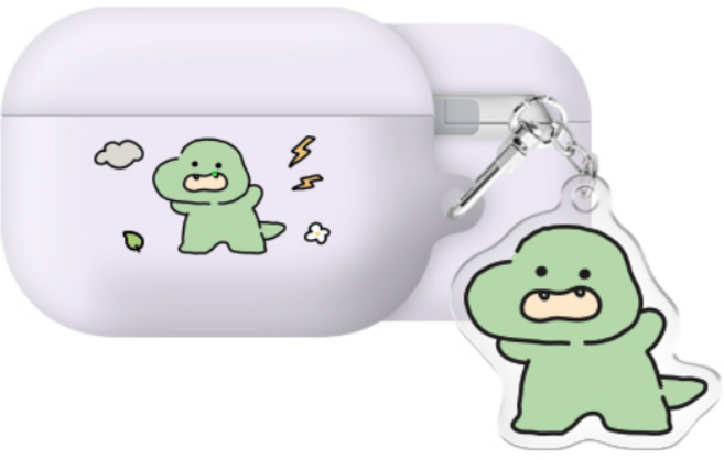 삐뚤빼뚤 공룡 에어팟프로2/에어팟3/에어팟4 하드 케이스 +아크릴키링 세트, AirPods(4세대), 삐뚤빼뚤 공룡_티라노, 1개