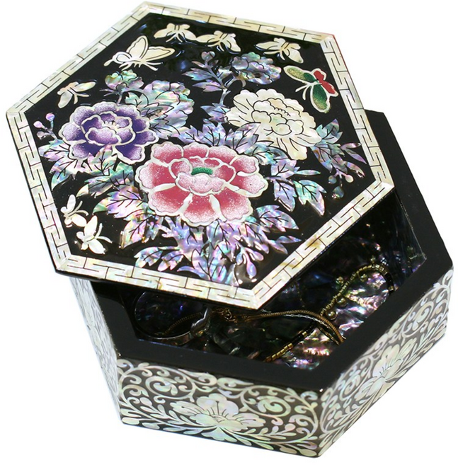 따숨방 미니 육각 자개함 자개보석함 반지케이스, 1개, 목단