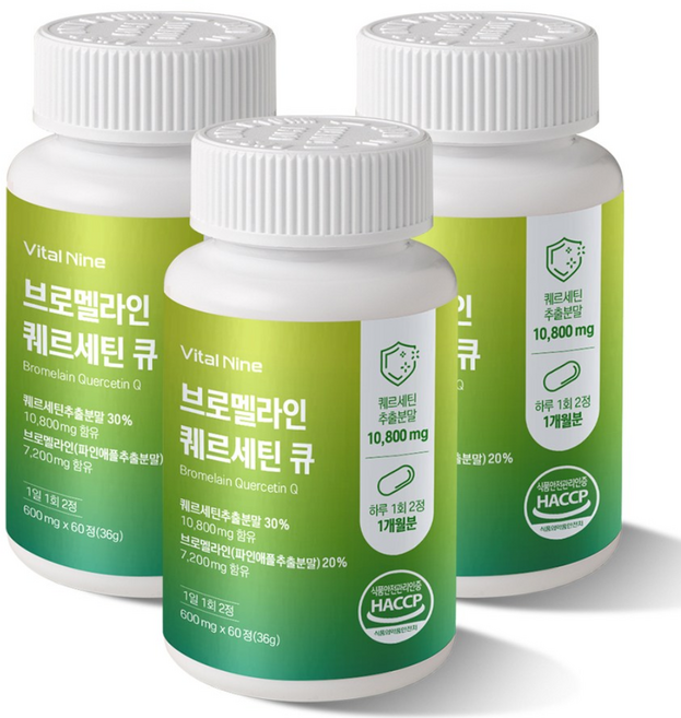 브로멜라인 퀘르세틴 고함량 100% 파인애플 효소 포민 HACCP 인증, 1세트, 180정