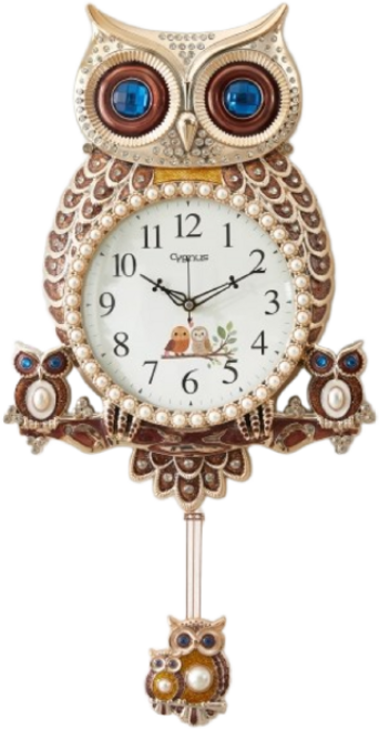 리빙스토리 시그너스 국산 무소음 벽걸이시계 복을가져다주는 빅사이즈 로얄부엉이시계 거실 인테리어 집들이 이사 선물, 브라운