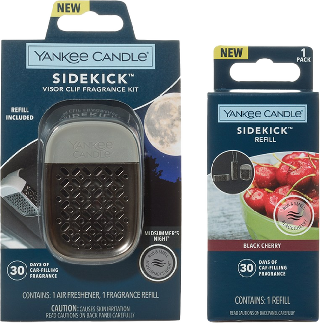 본품+리필 양키캔들 고급 차량용 방향제 사이드킥 바이저클립, 리필 블랙체리, 사이드킥 바이저클립 XO 미드썸머나잇, 1세트