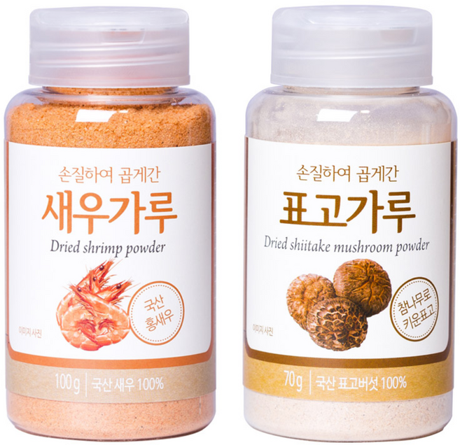 손질하여 곱게간 새우가루 100g +표고가루 70g 세트, 1세트