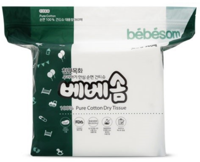 베베솜 표백 건티슈 순면 아기물티슈 리필형, 60g, 360매, 1개