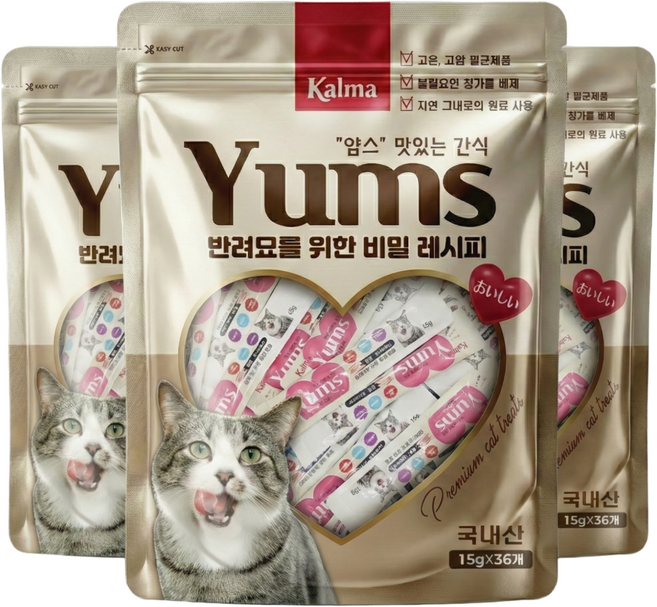 칼마 국내산 고양이 대용량 가성비 짜먹는 간식 얌스 닭가슴살 15g x 108개