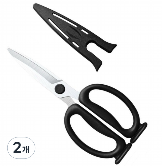 TWIN WOLF 프리미엄 스테인리스 주방가위 칼집세트 세워보관 닭뼈절단 불고기가위 가정용, 2개, 검정색
