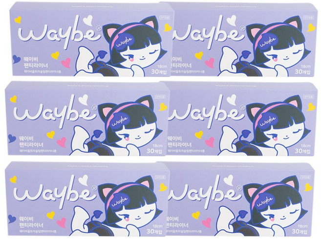웨이비 팬티라이너 18cm 저자극 쿠션감, 6개, 30개입, 롱