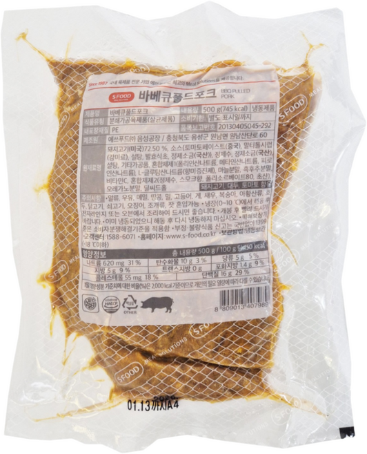 [임시판매]에스푸드 바베큐 풀드포크, 1개, 500g