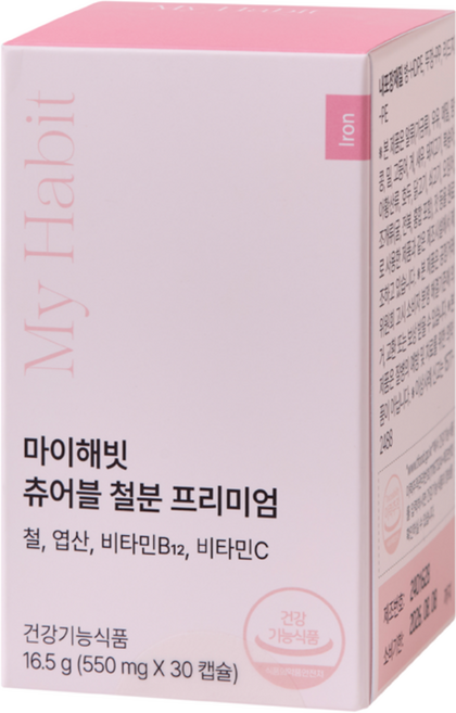 마이해빗 츄어블 철분 프리미엄 크랜베리 맛 550mg, 6개, 30정