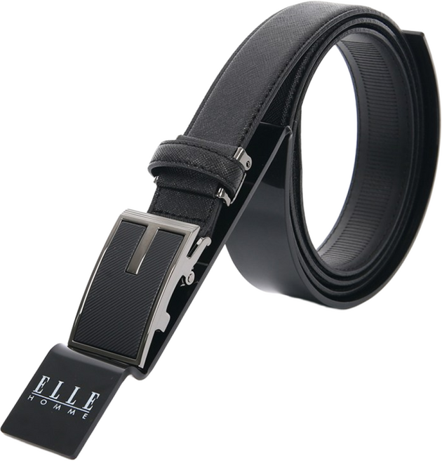 엘르 남성 내추럴 소가죽 카본패턴 버클 자동벨트 16389