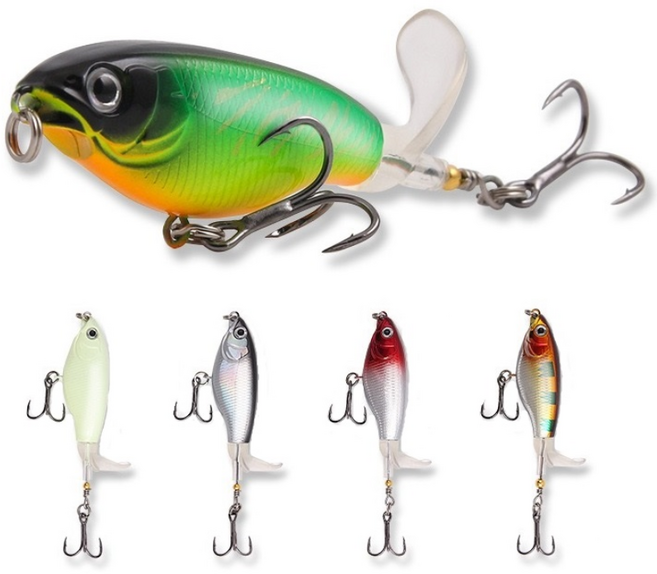 FISHHUNTER 회전꼬리 탑워터 루어낚시 5종세트 혼합색상, 1세트, 6g