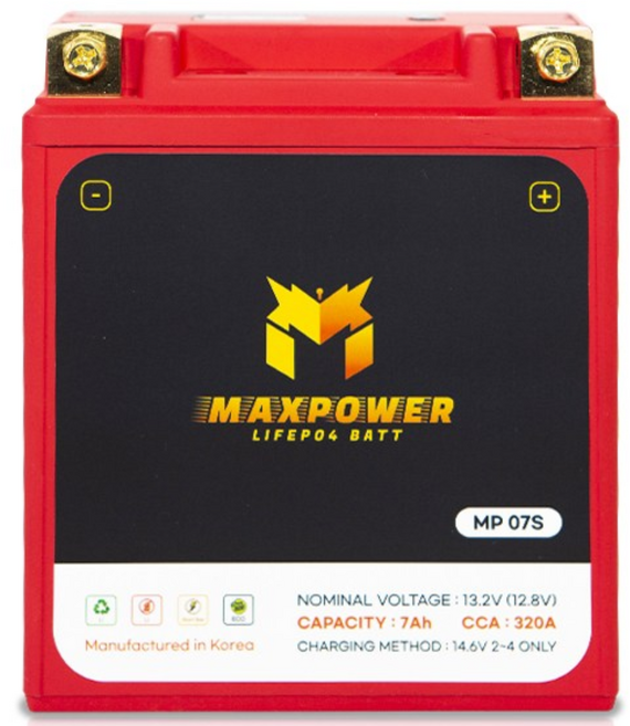 PCX125 R3 MT03 벤리110 베스파125 맥스파워 인산철 배터리 MP07S, 1개