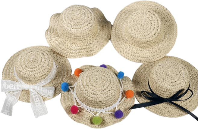 강아지 고양이 여름 바캉스 모자 밀짚 모자, 색방울기본, 1개